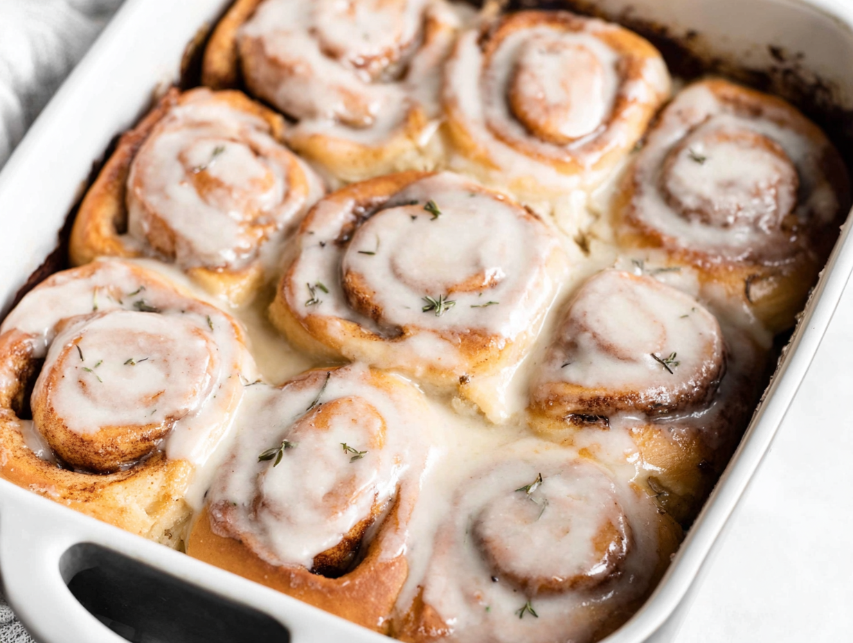 best homemade cinnamon rolls in a white baking dish