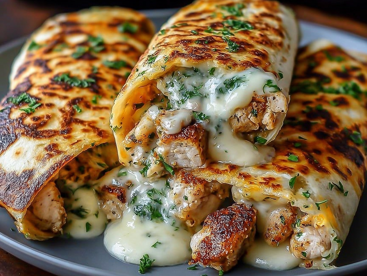 Low Carb Cheesy Garlic Chicken Wraps on a plate
