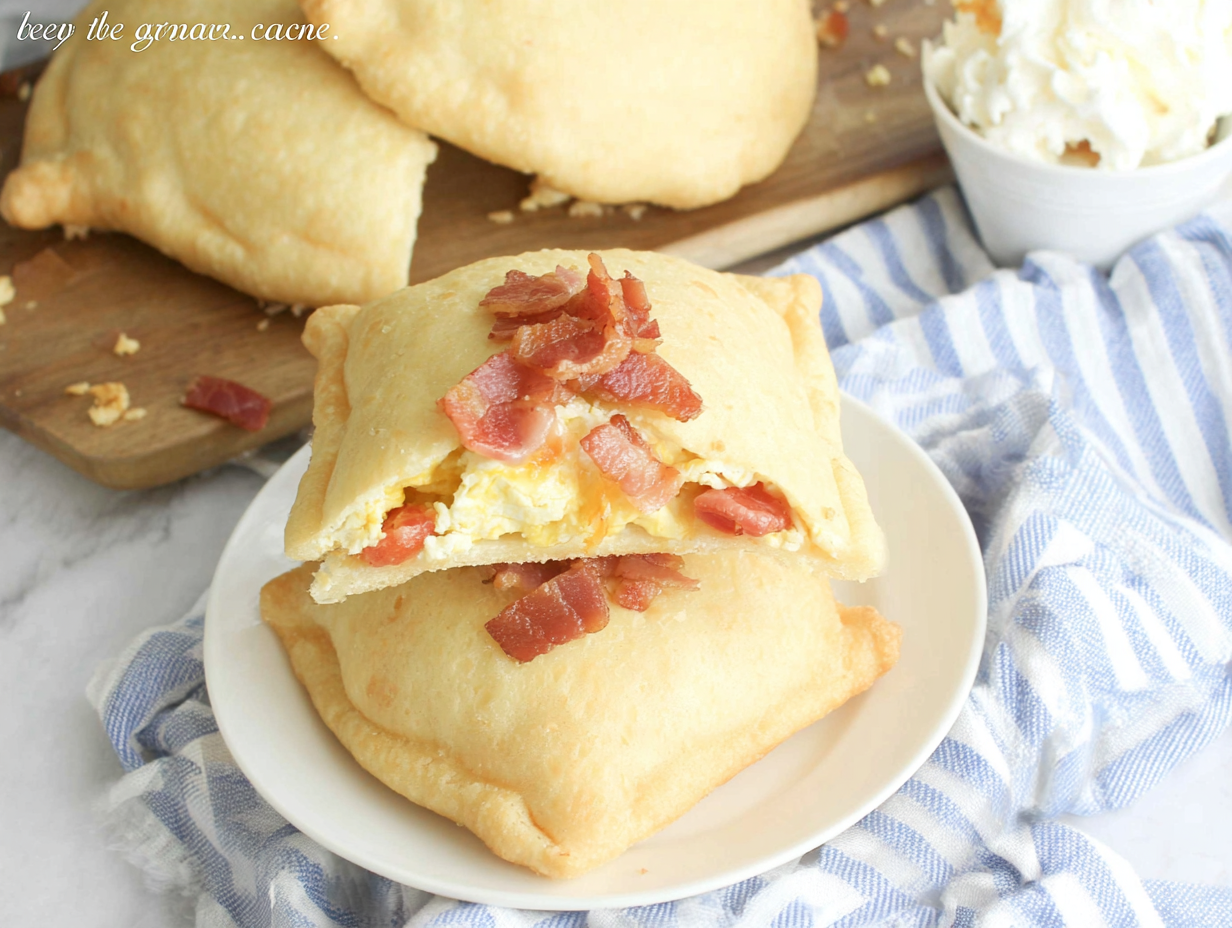 Bacon, Egg and Cheese Breakfast Pockets on a baking sheet