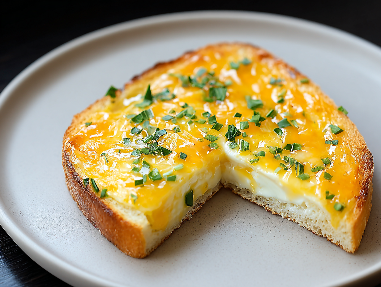 Cheesy Egg Toast on a white plate