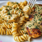 Creamy Garlic Parmesan Chicken with Cheesy Twisted Pasta
