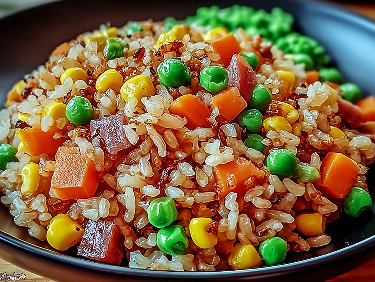 A bowl of Freakin' Fantastic Fried Rice, showcasing colorful vegetables and perfectly cooked grains.