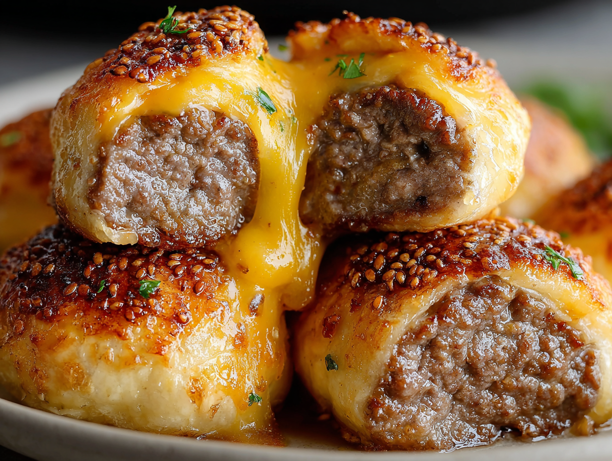 Garlic Parmesan Cheeseburger Bombs in a skillet