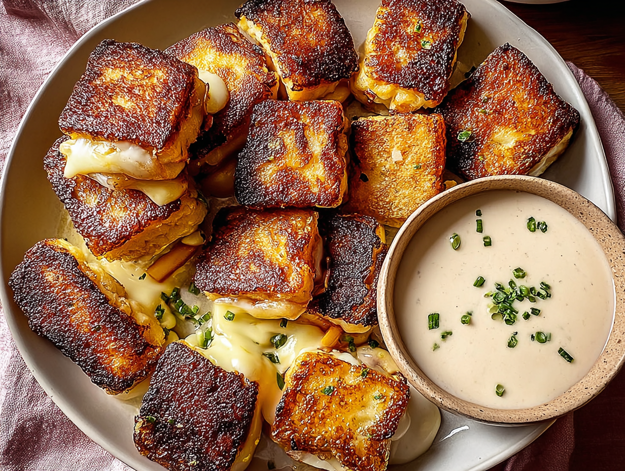 A tray of golden-brown Hawaiian Roll Grilled Cheese sliders, with cheese oozing from the sides.