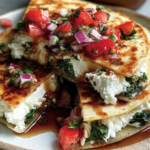Mediterranean Quesadillas with Spinach, Feta, Mozzarella, and Red Onion