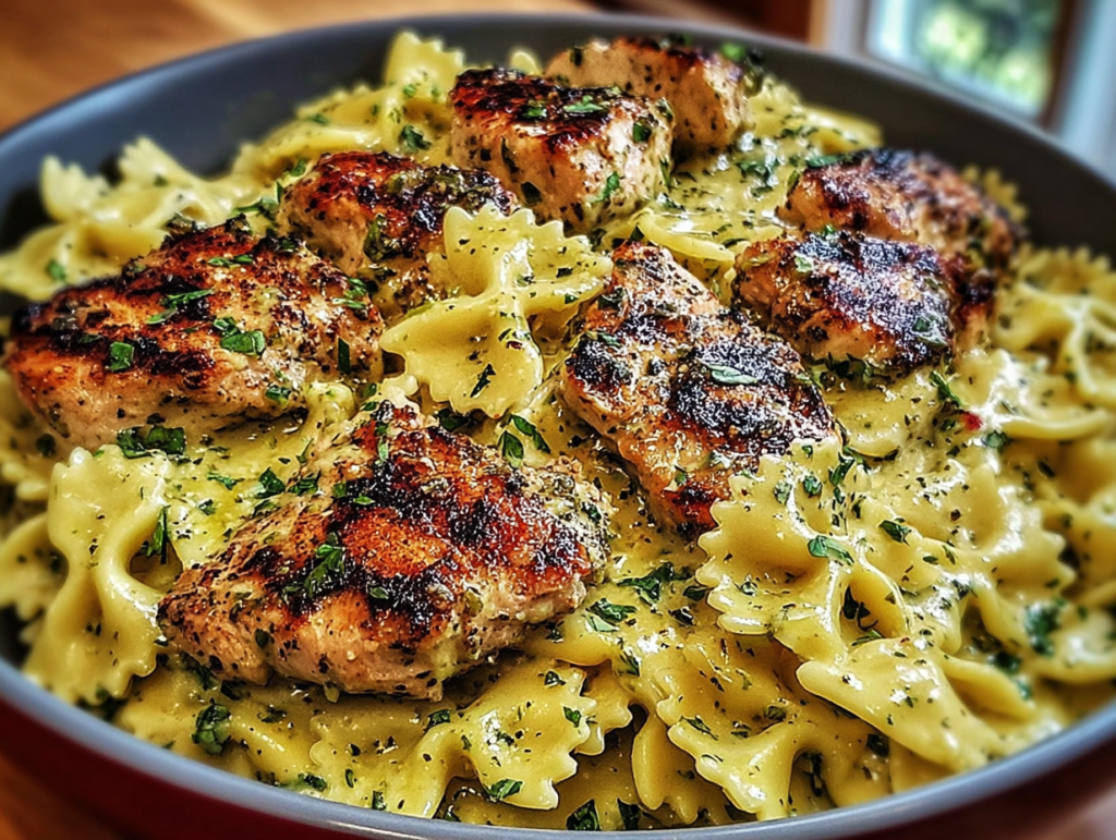 Mozzarella Garlic Butter Chicken Bowties in Cheesy Cream