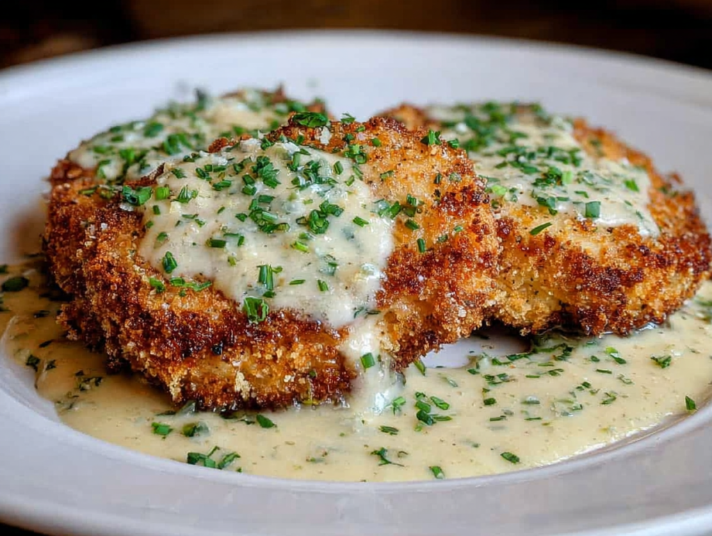 Parmesan Crusted Chicken with Creamy Garlic Sauce – Easy Family Dinner Recipe