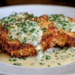 Parmesan Crusted Chicken with Creamy Garlic Sauce – Easy Family Dinner Recipe