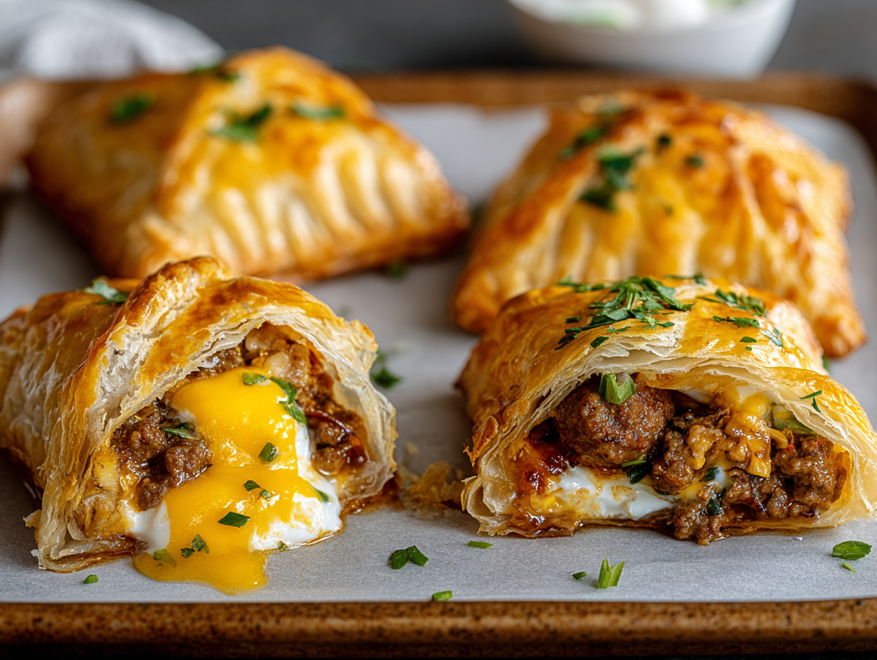 Puff Pastry Breakfast Hand Pies on a baking sheet
