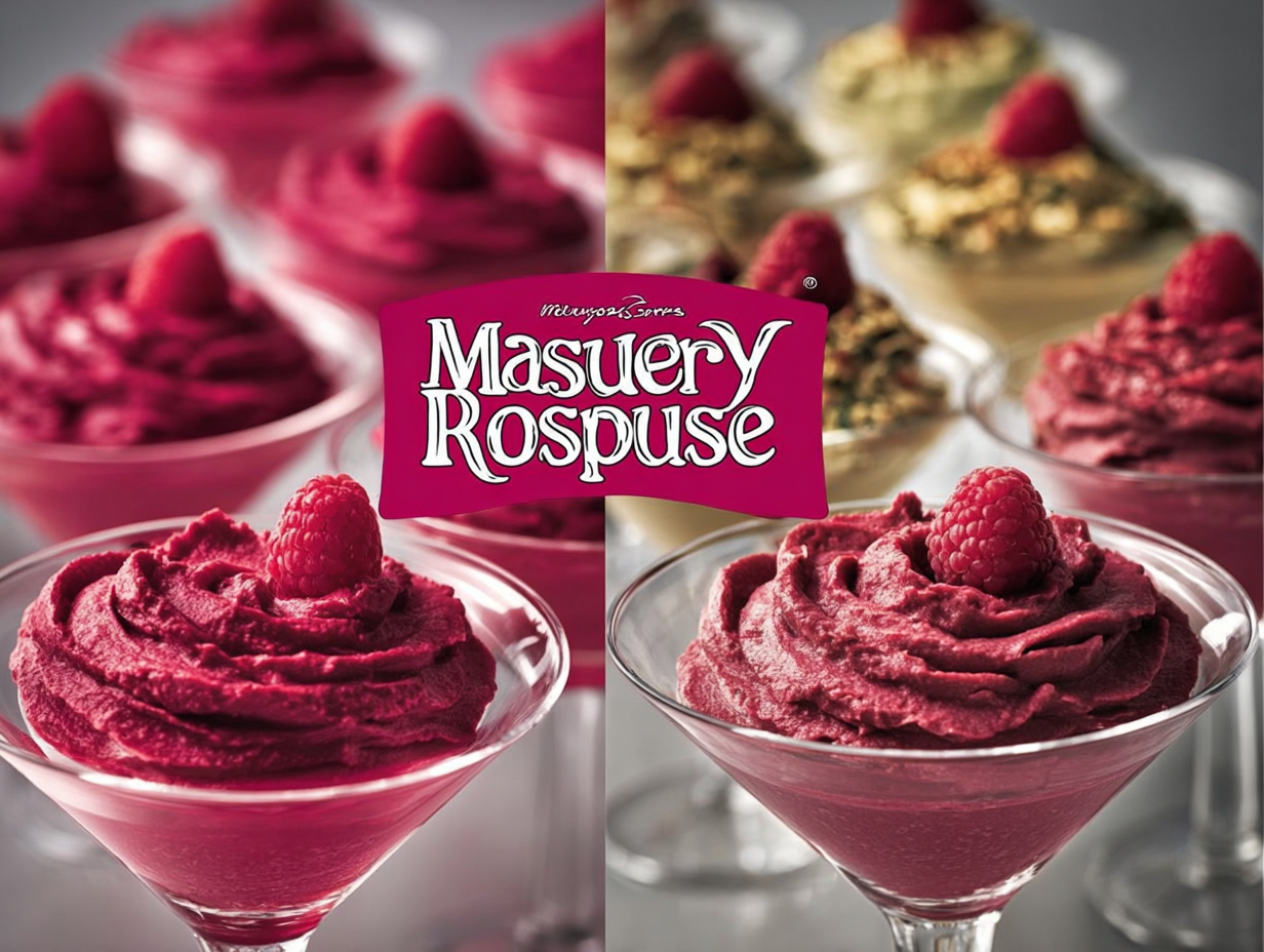A glass cup filled with light and airy raspberry mousse, garnished with fresh raspberries.