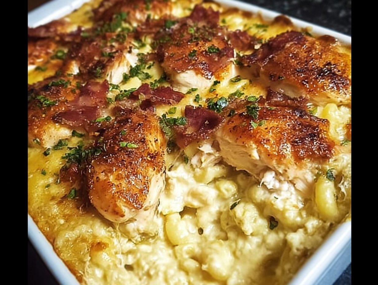 The Famous Neiman Marcus Chicken Casserole in a baking dish