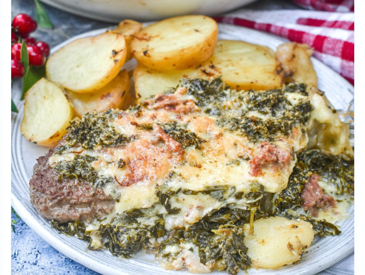 A serving of Zuppa Toscana Casserole on a plate